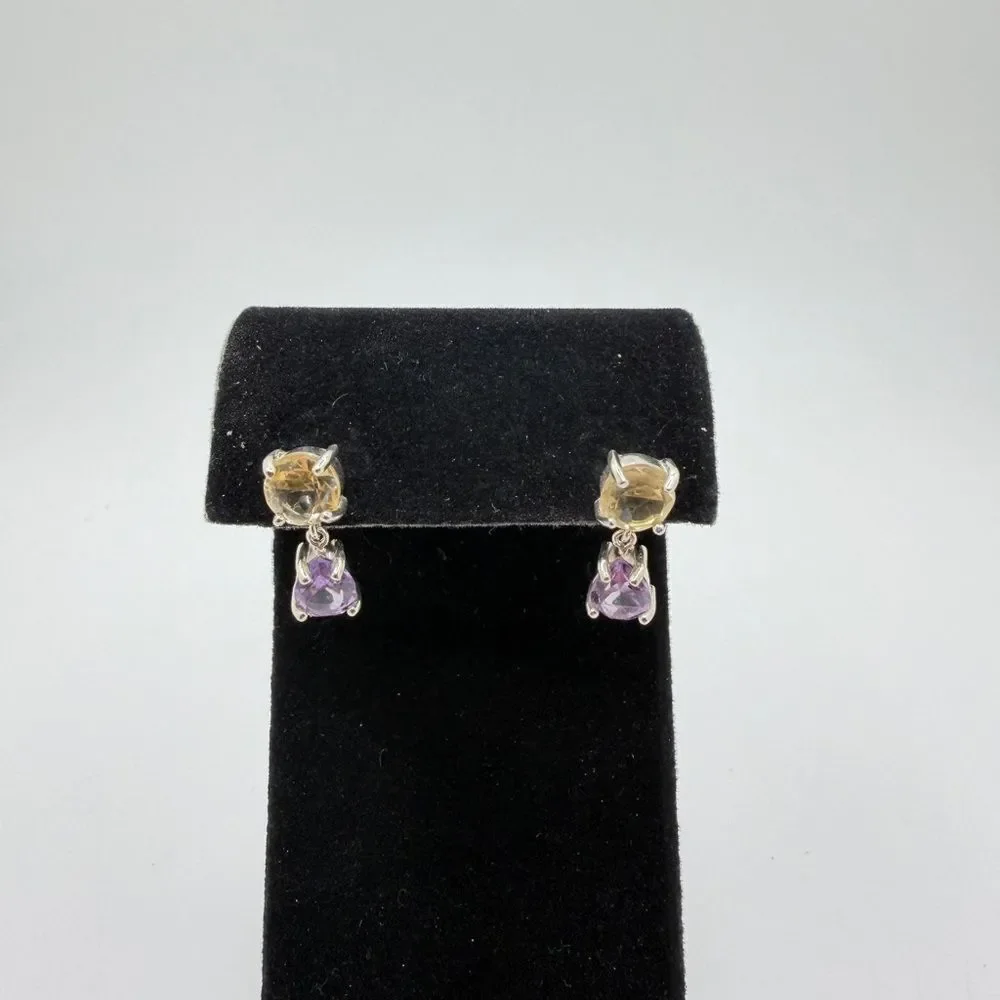 NWOT 9x6mm Amethyst and 7mm citrine dangle earrings in‎ sterling silver!
